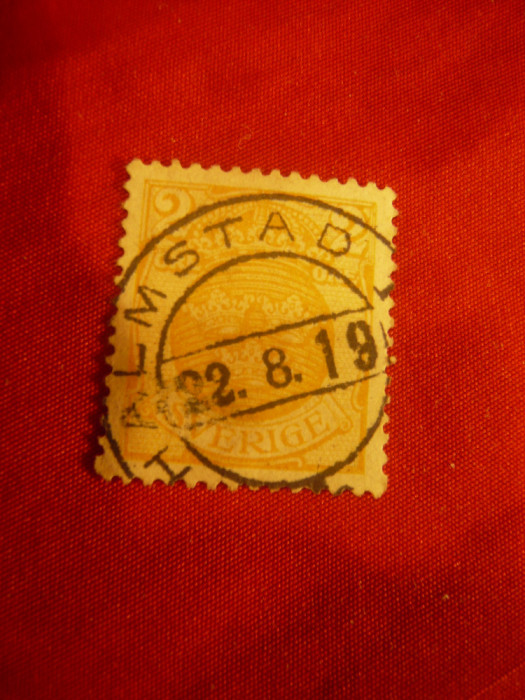 Timbru Suedia 1910 -Coroana- Rege Gustav V , 2ore orange ,stampilat