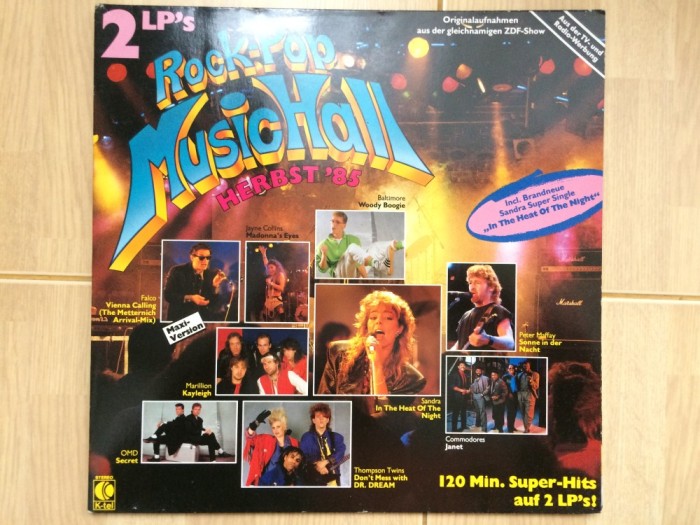 Rock Pop Music Hall 1985 various dublu disc vinyl 2 lp compilatie hituri muzica synth pop rock gatefold K tel germany NM