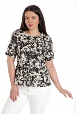 Bluza Dama, Peplum, din Viscoza, Crem cu Negru si model Floral - M foto