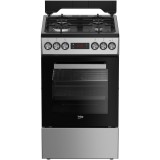 Aragaz mixt Beko FSM51331DXDTN, 4 arzatoare, Clasa A, Grill electric, 3D Cooking, Siguranta flacara, Culoare Inox