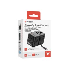 Adaptor Verbatim GaN,100W,cabluri retractab,negruUSB-C PD 3.0 QC4+up to 100W/USB-A up to 12W