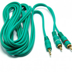 Cablu audio jack 3,5mm tata la 2RCA tata, 3m verde