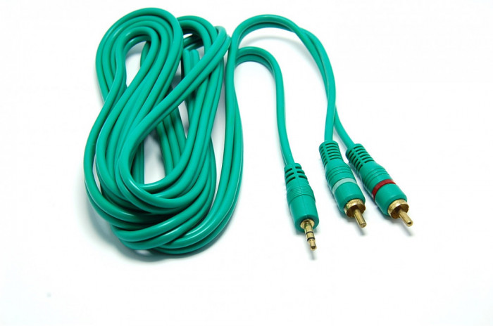 Cablu audio jack 3,5mm tata la 2RCA tata, 3m verde