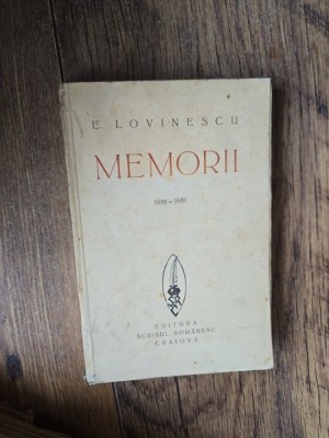 Memorii - E. Lovinescu foto