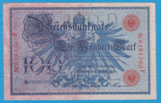 (1) BANCNOTA GERMANIA - 100 MARK 1908 (7 FEBRUARIE 1908), TIMBRU ROSU foto