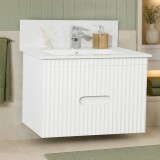 Baza si lavoar ceramic GN0091, mobilier baie suspendat 80 cm, dreptunghiular, front MDF, sertare soft close, alb