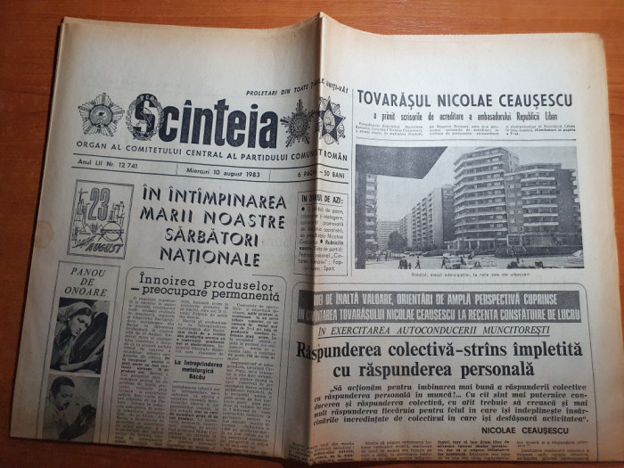 scanteia 10 august 1983-art. jud. bihor,gorj, reghin si hotel miorita fetesti