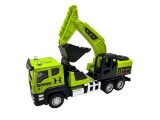 Machetă camion cu excavator 15 cm cabină metalică braț și cupă mobile