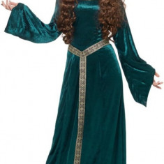 Costum medieval de fată pentru femei, rochie și bandă verde