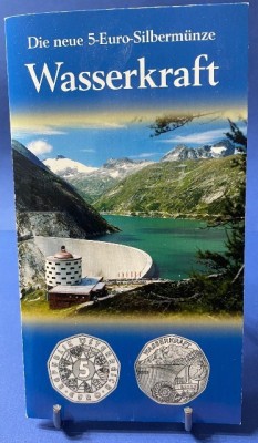 AUSTRIA 2003 - 5 Euro - ONU Anul apei &amp;ldquo;Puterea apei&amp;rdquo; - Argint 800 / Blister foto