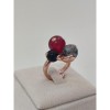 Inel Trilogy reglabil argint 925 placat aur, agat rubiniu, negru, cuart rutilat gri, sfere 8-12mm, Made in Italy, cutie cadou