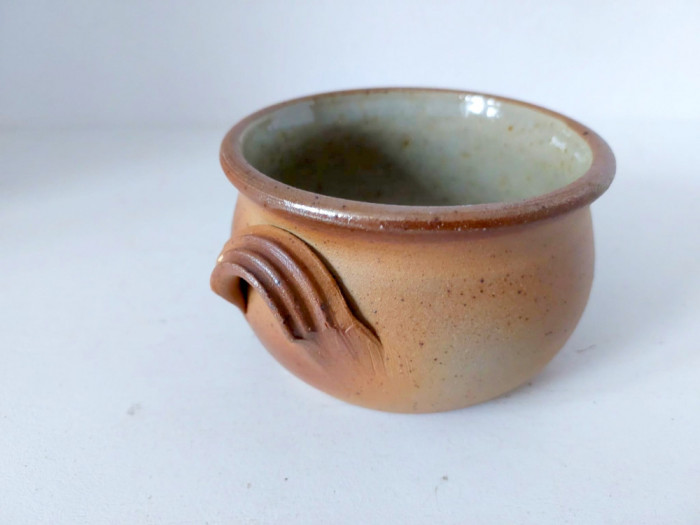 Vas ceramic vintage studio art, gresie (stoneware) semnat, 6cm inaltime x 9cm