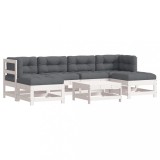 Cumpara ieftin Set mobilier de gradina cu perne, 7 piese, alb, lemn masiv