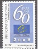 ANDORRA SPANIOLA 2009 - CONSILIUL EUROPEI a 60-a aniversare Serie 1 timbru MNH, Nestampilat