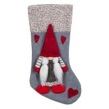 Cizmuliță Decorativă Crăciun, Model Gnome 3D, Culoare Gri cu Inimi Roșii, 45cm, Poliester, Oem