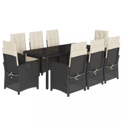 Set mobilier de gradina cu perne, 9 piese, negru, poliratan foto