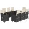 Set mobilier de gradina cu perne, 9 piese, negru, poliratan