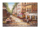 Tablou pictat manual, Strada florilor, stilizat - 100x70cm, ulei pe panza in cutit efect 3D, gata de agatat pe perete