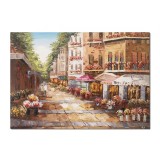Tablou pictat manual, Strada florilor, stilizat - 100x70cm, ulei pe panza in cutit efect 3D, gata de agatat pe perete