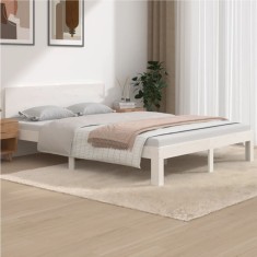 vidaXL Cadru de pat, alb, 140x190 cm, lemn masiv de pin 810476
