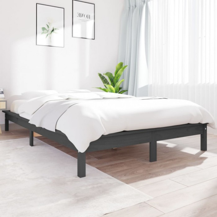 vidaXL Cadru de pat King Size, gri, 150x200 cm, lemn masiv de pin 820548