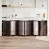 vidaXL Poartă c&acirc;ini pliabilă cu ușă 6 panouri maro, 300 cm, lemn plop 352263