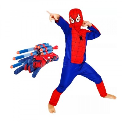 Set costum Spiderman KidMania&amp;reg; si lansator cu ventuze din burete pentru copii 5-7 ani 110 - 120 cm foto