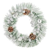 Coronita pentru Craciun, 24 cm, din brad artificial, cu conuri si zapada, verde Household NewTrend