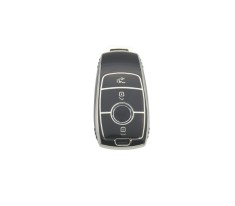 Husa de protectie premium pentru cheie auto, Elegance Luxury Cover Key, Neagra cu argintiu compatibila cu Mercedes Benz A C E S G Class W177 W205 W213