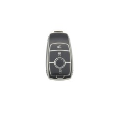 Husa de protectie premium pentru cheie auto, Elegance Luxury Cover Key, Neagra cu argintiu compatibila cu Mercedes Benz A C E S G Class W177 W205 W213