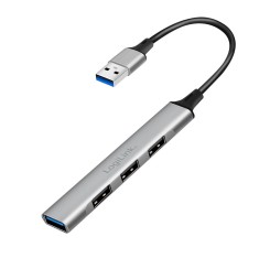 HUB extern LOGILINK, porturi USB: USB-A 3.0 x 1 + USB-A 2.0 x 3, conectare prin USB-A, aluminiu, prot. supracurent, supratensiune, gri, &quot;UA0391&quot; (timb