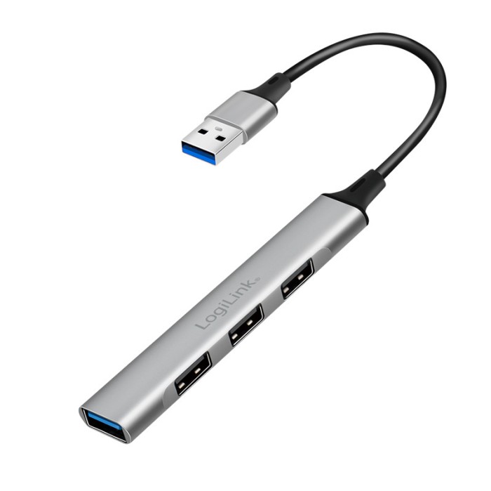 HUB extern LOGILINK, porturi USB: USB-A 3.0 x 1 + USB-A 2.0 x 3, conectare prin USB-A, aluminiu, prot. supracurent, supratensiune, gri, &quot;UA0391&quot; (timb