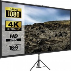 Ecran de proiectie cu trepied 110 inch, 4K Ultra HD, portabil, 16:9, Material anti-lumina, Ecran lavabil, Unghi de vizualizare 160 de grade