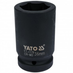 Cheie tubulara hexagonala adanca de impact Yato YT-1179, 36 mm, prindere patrat 1", Cr-Mo