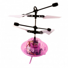 Elicopter mini de jucarie, model ufo, controlabil cu mana, roz