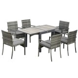 Set mobilier gradina/terasa, gri si maro, ratan sintetic, 1 masa extensibila, 6 scaune, Carolina, ART