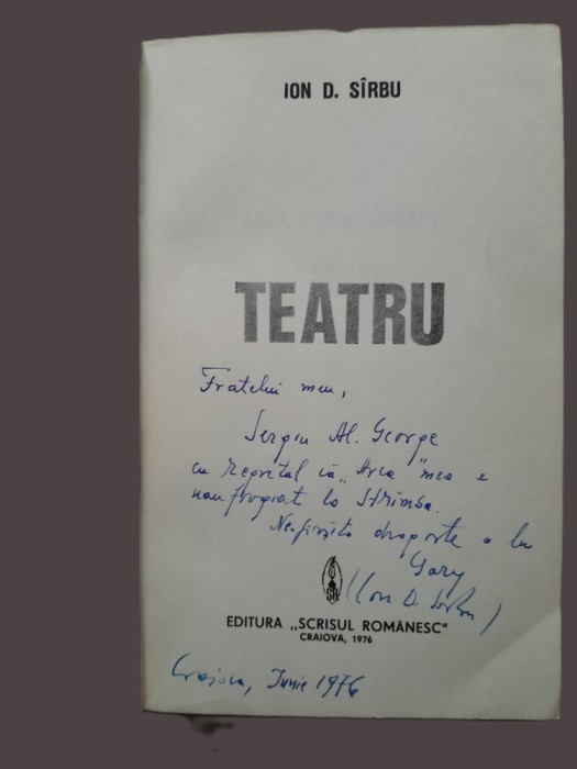 Ion D Sirbu/Sarbu Teatru - cu dedicatie si autograf