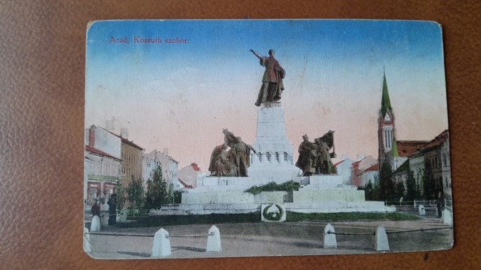 Carte postala, Arad, Statuia lui Kossuth, 1915