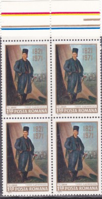 ROMANIA 1971 LP 753 -150 ANI MOARTEA LUI TUDOR VLADIMIRESCU BOLC DE 4 TIMBRE MNH foto