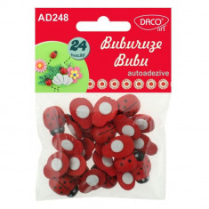 Buburuze Lemn Autoadezive DACO, 24 Buc/Set, 1.4x1.9 cm, Culoare Rosie, Buburuze Decorative Autoadezive, Buburuze din Lemn cu Adeziv, Buburuze pentru L