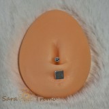 Piercing Buric cu Decor Patrat Lucios din Argint, Tija Subtire