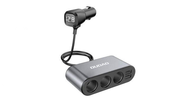 Dudao &icirc;ncărcător auto 2x USB / 3x adaptor brichetă, negru (R1Pro-black)