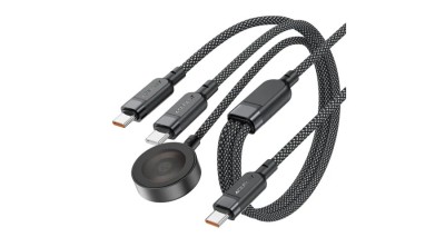 Cablu Acefast C6-11 USB-C 3&amp;icirc;n1 - 2x USB-C / Qi 480Mb/s 100W 1.2m - negru foto