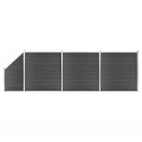 Set de panouri de gard, negru, 619x(105-186) cm, WPC GartenMobel Dekor, vidaXL