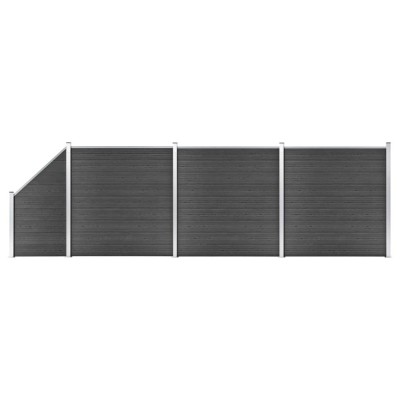 Set de panouri de gard, negru, 619x(105-186) cm, WPC foto