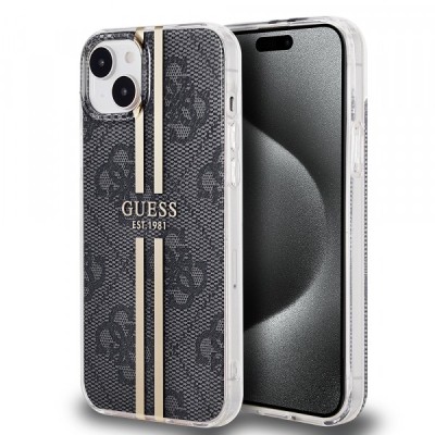 Husa pentru Apple iPhone 15 Plus, Guess, IML 4G Gold Stripe, Neagra foto