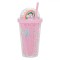 Pahar Plastic, Model Curcubeu, Roz, Capacitate 0,45L, Capac Cupolă, Pai Roz