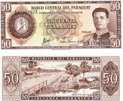 Paraguay 50 Guaranies 25.03.1952 P-197b UNC foto