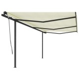 VidaXL Copertină retractabilă manual cu st&acirc;lpi, crem, 6x3 m