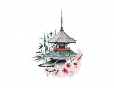 Sticker decorativ Templu Japonez, Multicolor, 71 cm, 3486ST foto